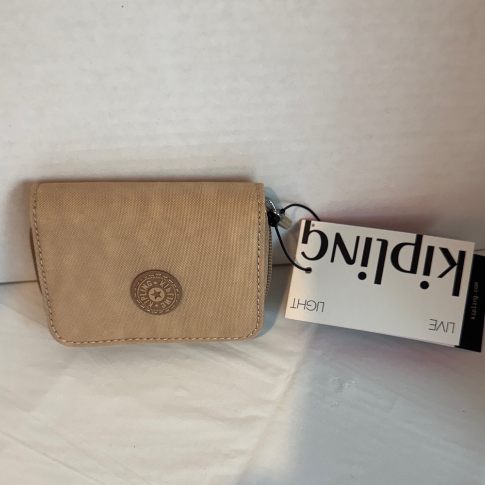 Kipling Light Beige Compact Wallet with Logo Detail